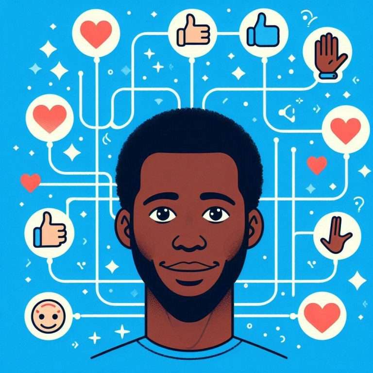 UX at the center with a blue background and lines connected to emojis like thumbs up, heart, and representation of a person.