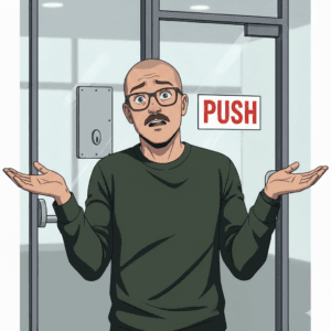 Animated illustration of Edoardo Liotta shrugging, representing creative problem-solving or answering design questions.
